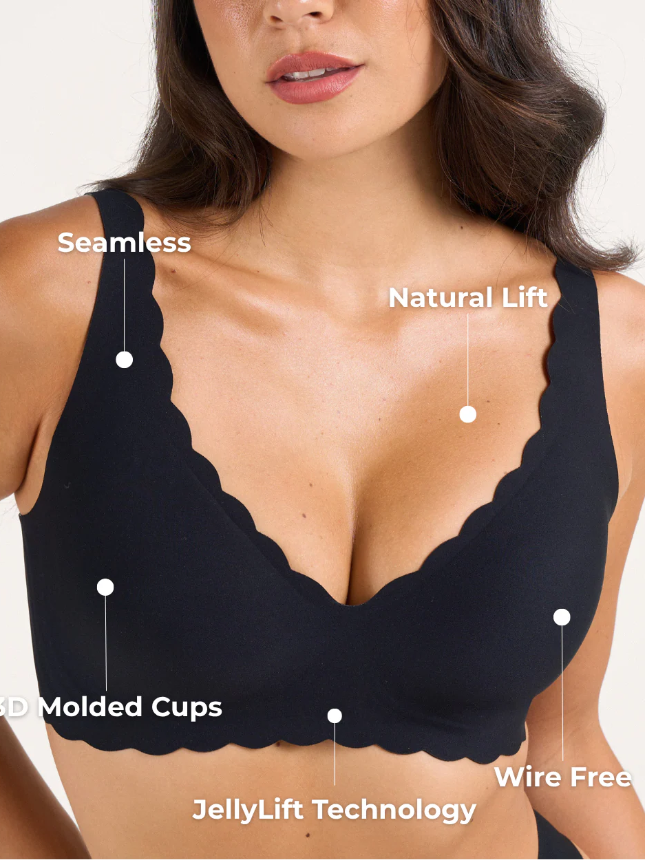 Scalloped Deep V Push-Up Seamless Wireless Jelly Bra
