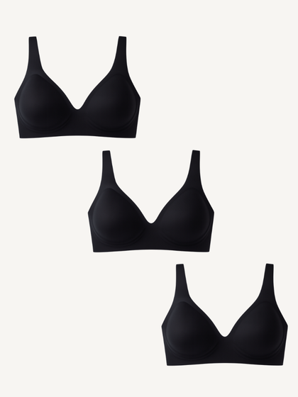 3-Pack Deep V Push-Up Seamless Wireless Jelly Bra Bundle